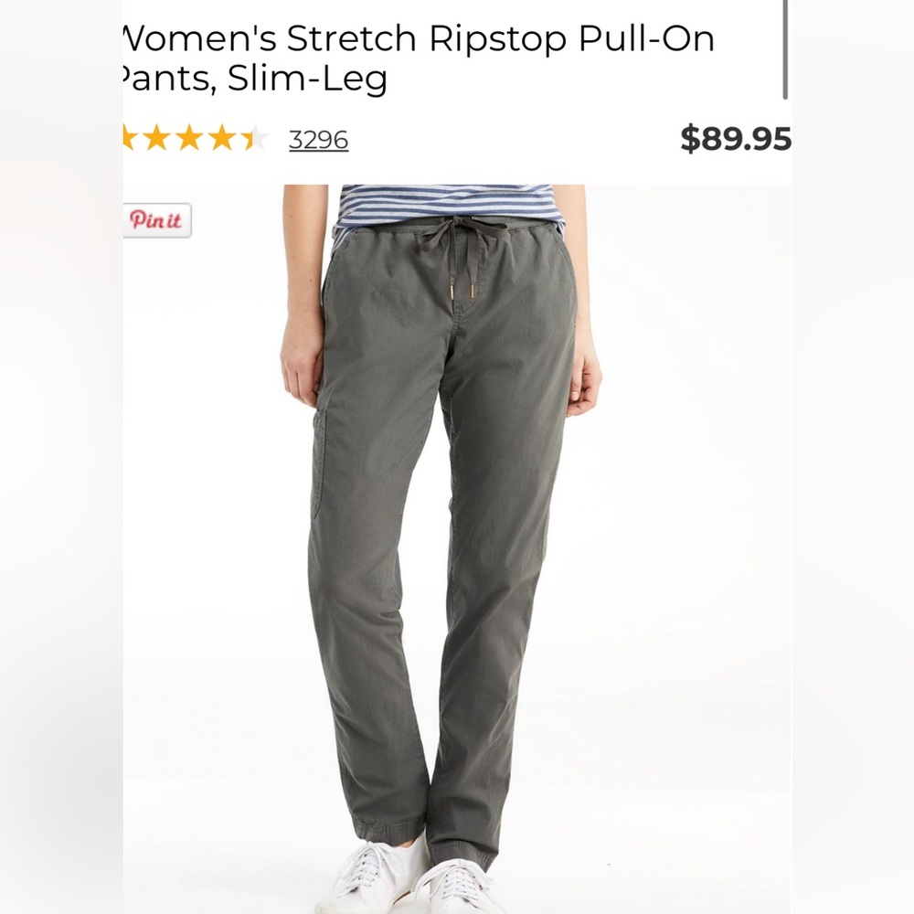 NWT L.L.Bean Women’s Dark Taupe Ripstop Pull-On Pants Slim Leg Size M Reg - Picture 3 of 8